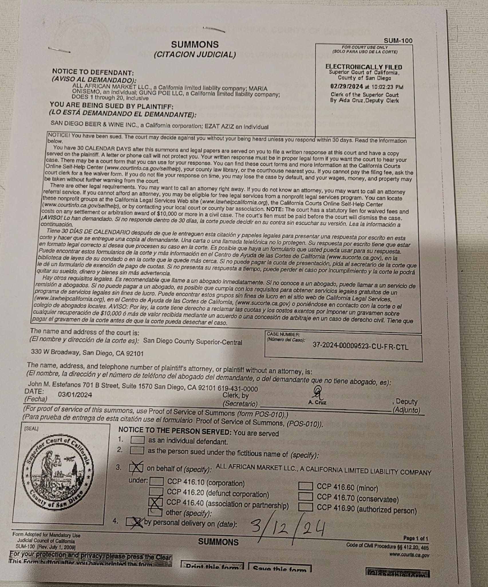 Court Summons Document